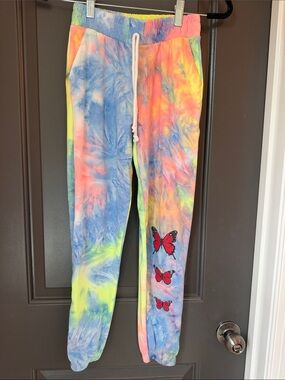 Girls Neon Tie-Dye Butterfly Joggers - Multicolor